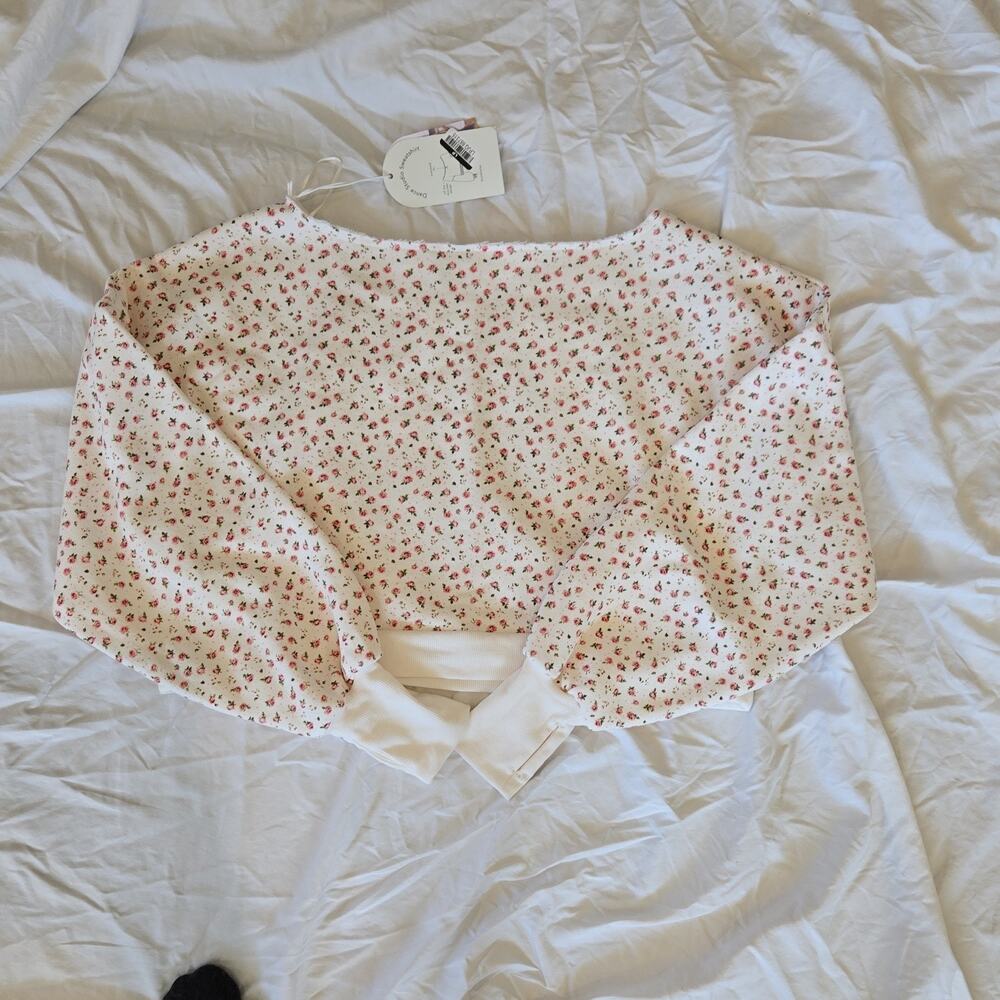 Blogilates Dance Studio Pullover Sweatshirt Cream Floral Print XS Long Sleeve
